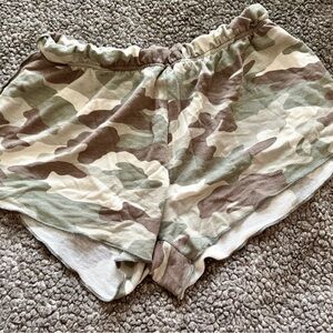 Garage Camo Lounge / Sleepwear Shorts - Olive, Tan & Cream Camo Print. Size Med